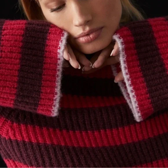 Maeve Pink and Burgundy Striped Turtleneck Sweater - Picture 6 of 15